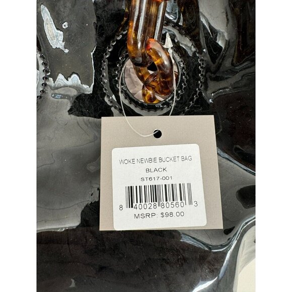 Studio 33 Women’s Woke Newbie Bucket Bag Patent Glossy Black Satchel Handbag NWT - Picture 6 of 12